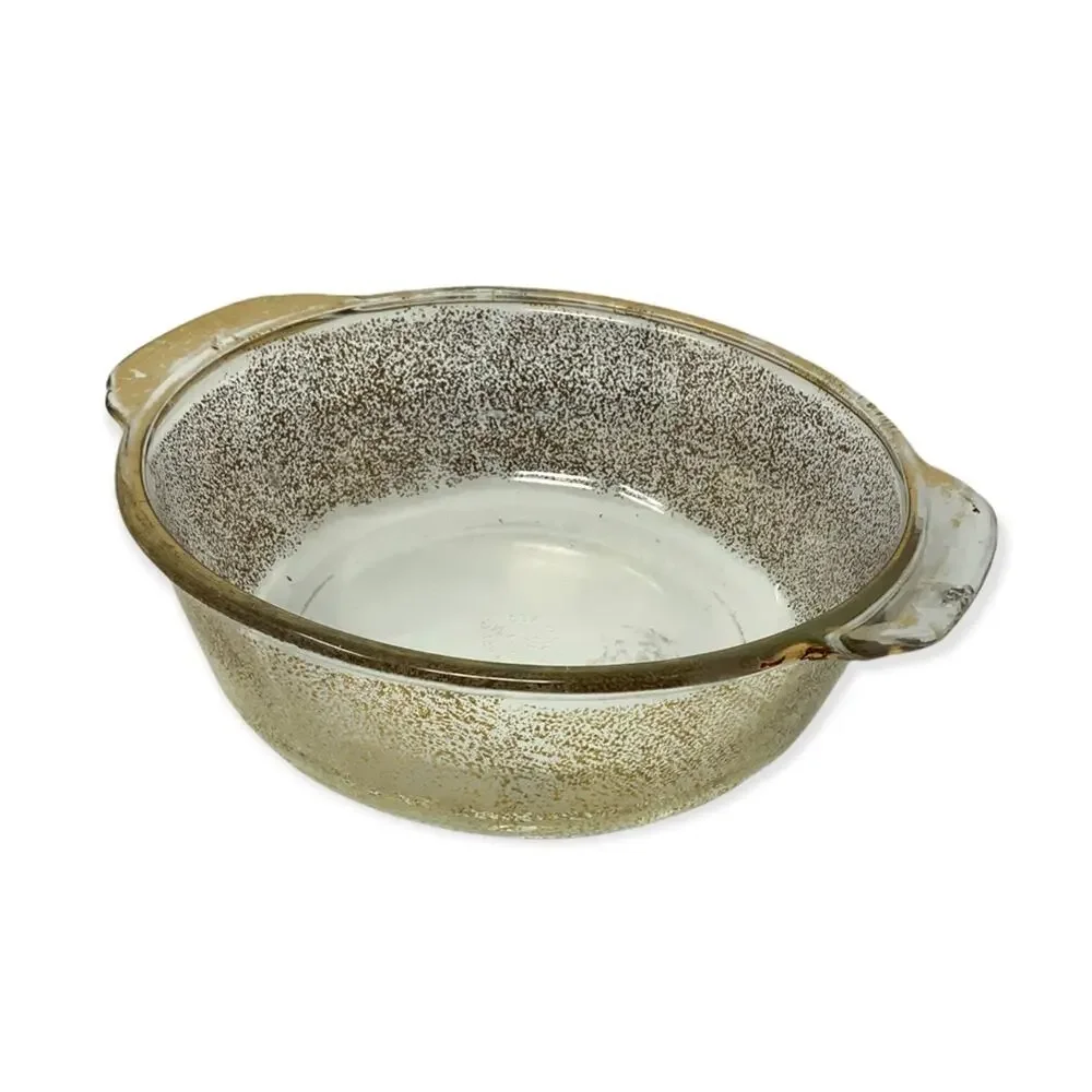 Fire King Vintage Gold Fleck Glass 2 Quart Casserole Baking Dishes Made in USA